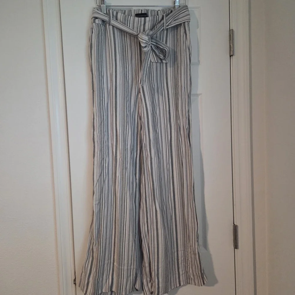 Banana Republic Striped Wide Leg Pants Women's 6 Linen Blend Tie Waist boho-chic